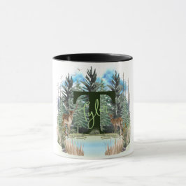 Akvarellhjort Personlig Monogram Bokstav T Mugg