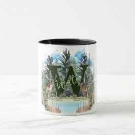 Akvarellhjort Personlig Monogram Bokstav W Mugg