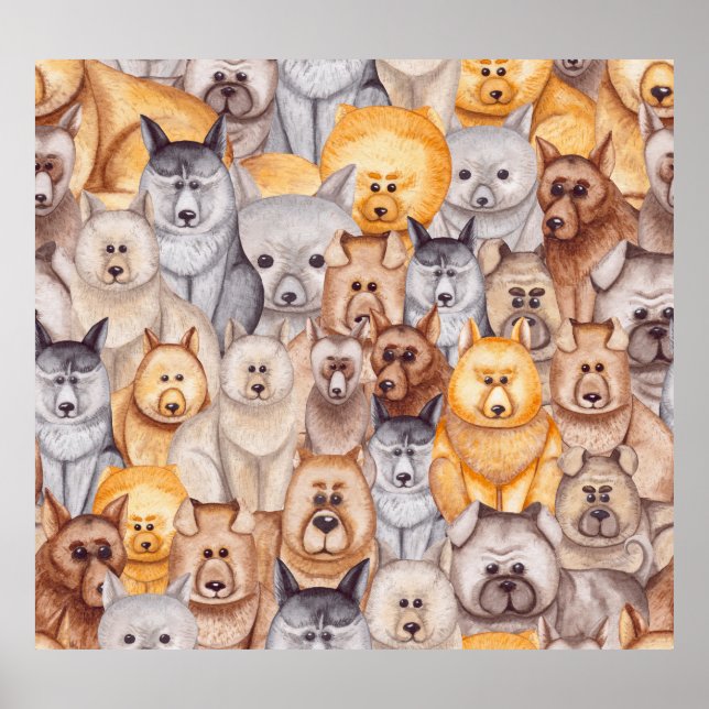 Akvarellhundar: Whimsisk Sömlös Rolighet Poster (Framsidan)