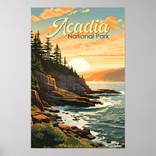 Akvarellillustration av Acadia National Park Poster