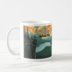 Akvarellillustration av Acadia nationalpark i retr Kaffemugg