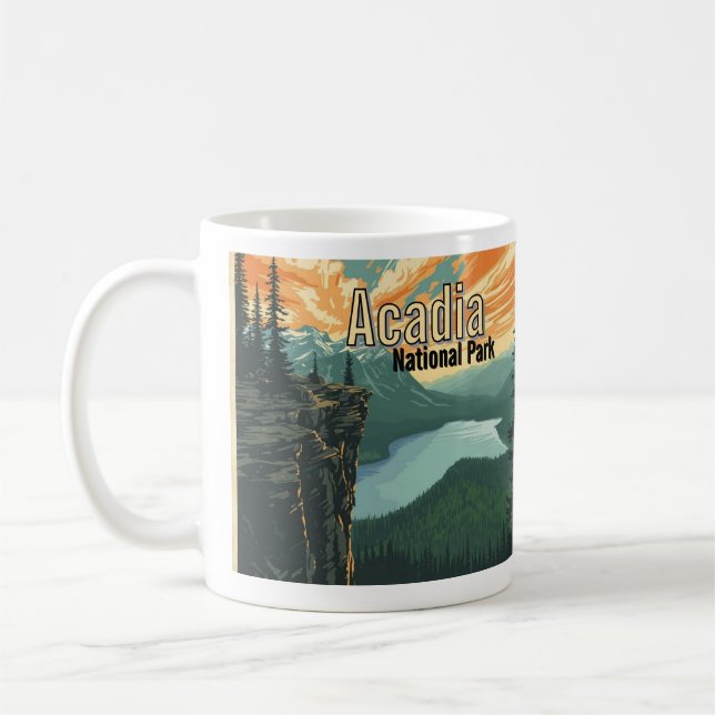 Akvarellillustration av Acadia nationalpark i retr Kaffemugg (Vänster)