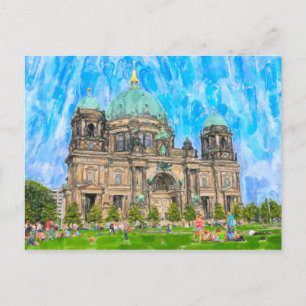 Akvarellillustration av Berlin. Dom Vykort
