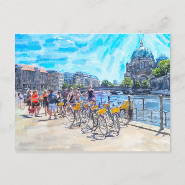 Akvarellillustration av Berlin med dom. Vykort (Framsida)