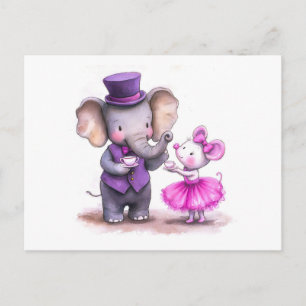 Akvarellillustration av elefant och mus som har ro vykort