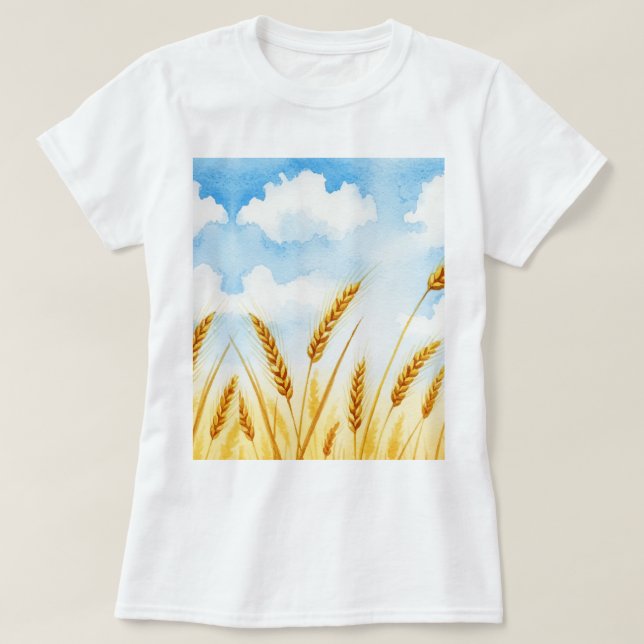 Akvarellillustration av ett vetefält t shirt (Design framsida)