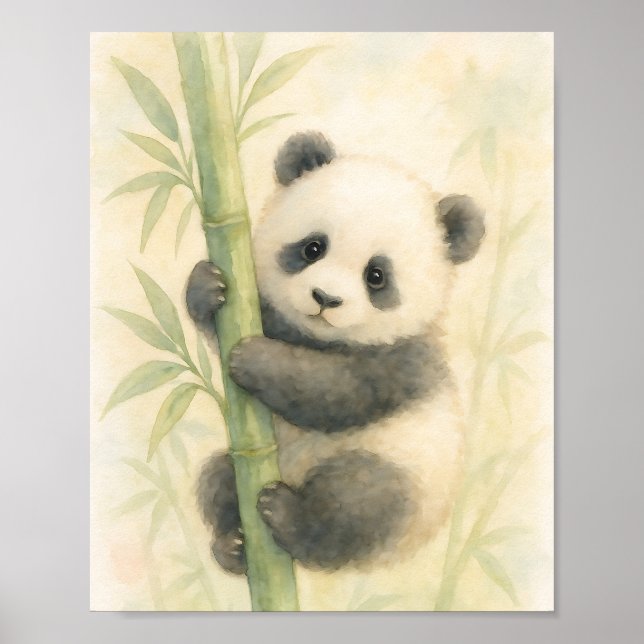 Akvarellillustration av pandabjörnunge på bambusko poster (Framsidan)