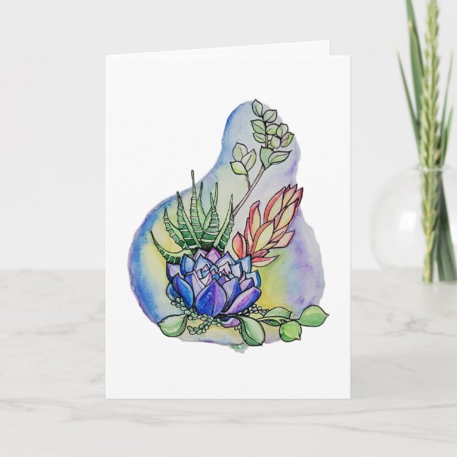Akvarellillustration av suckulentbukett kort (Framsida)