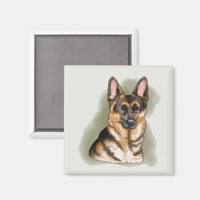 Akvarellillustration av tysk schäferhund magnet (Front/Back)