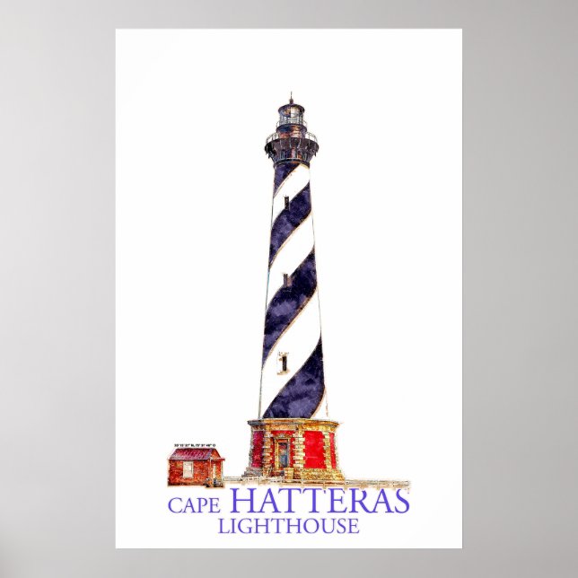 Akvarellillustration Cape Hatteras fyr Poster (Framsidan)