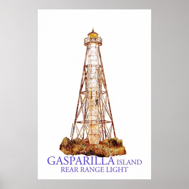 Akvarellillustration Gasparilla Island Light Poster (Framsidan)