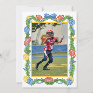 Akvarelljul fotbollsgirlang och trädfoto julkort