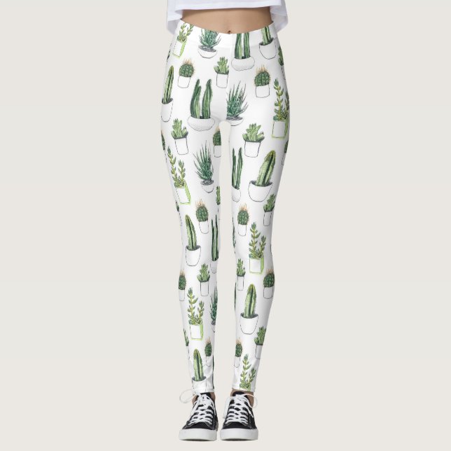 Akvarellkaktus & suckulent leggings (Framsida)