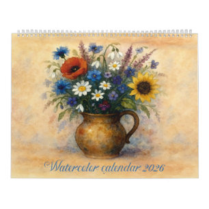 Akvarellkalender 2026 Blomsterkruka Kalender