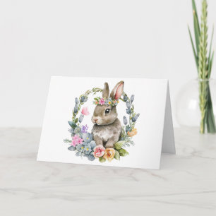 Akvarellkanin med blomsterkrans kort