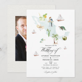 Akvarellkarta över Mexiko Destination Bröllopsfoto Inbjudningar