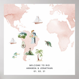 Akvarellkarta över Rio Destination Bröllop Välkomm Poster