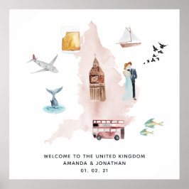 Akvarellkarta över Storbritannien Destination Bröl Poster