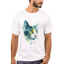 Akvarellkatt ansikte i teal abstrakt konstaffisch.