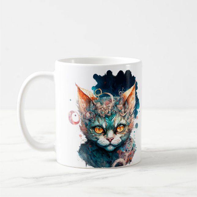 Akvarellkatt i steampunk-stil  kaffemugg (Vänster)