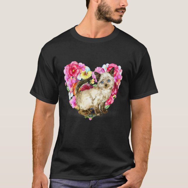 Akvarellkatt med blomma och fjäril för Anima T Shirt (Framsida)