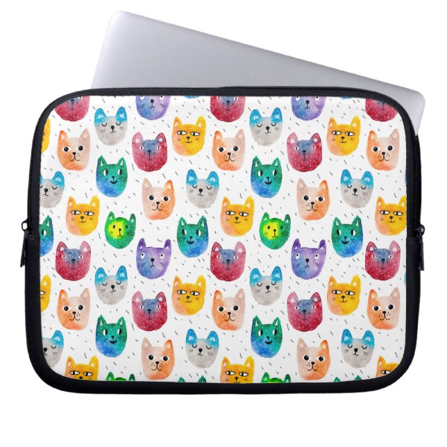 Akvarellkatter och vänner laptop fodral (Framsidan)