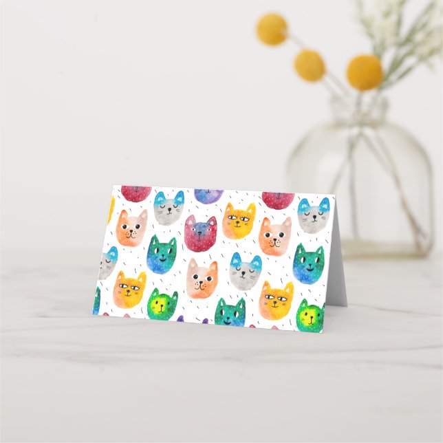 Akvarellkatter och vänner placeringskort (Framsida)