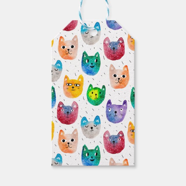 Akvarellkatter och vänner presentetikett (Framsidan)