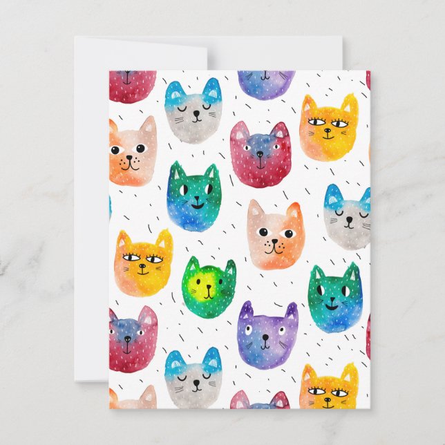 Akvarellkatter och vänner tack kort (Framsida)