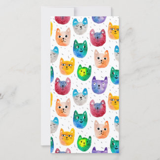 Akvarellkatter och vänner tack kort