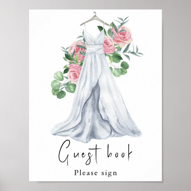 Akvarellklänning med blommor - gästbok poster (Framsidan)