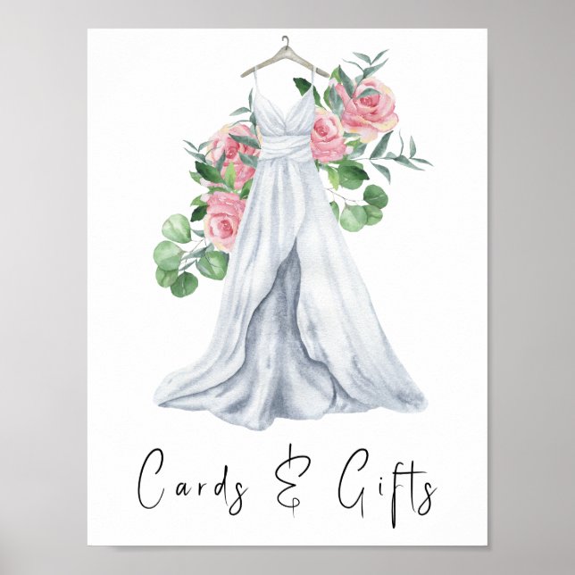 Akvarellklänning med blommor - kort och presenter poster (Framsidan)