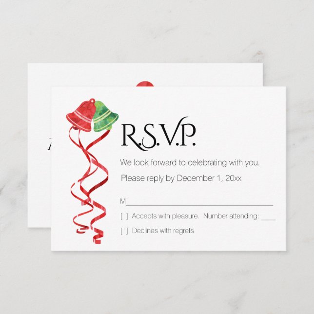 Akvarellklockor/Julbröllop /RSVP-kort Inbjudningar (Fram/baksida)