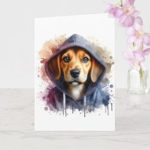 Akvarellkonst Brun Hund i en Hoodie Splatter Kort