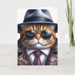 Akvarellkonst Katt Kostym Slip Jacka Hatt Solglasö Kort