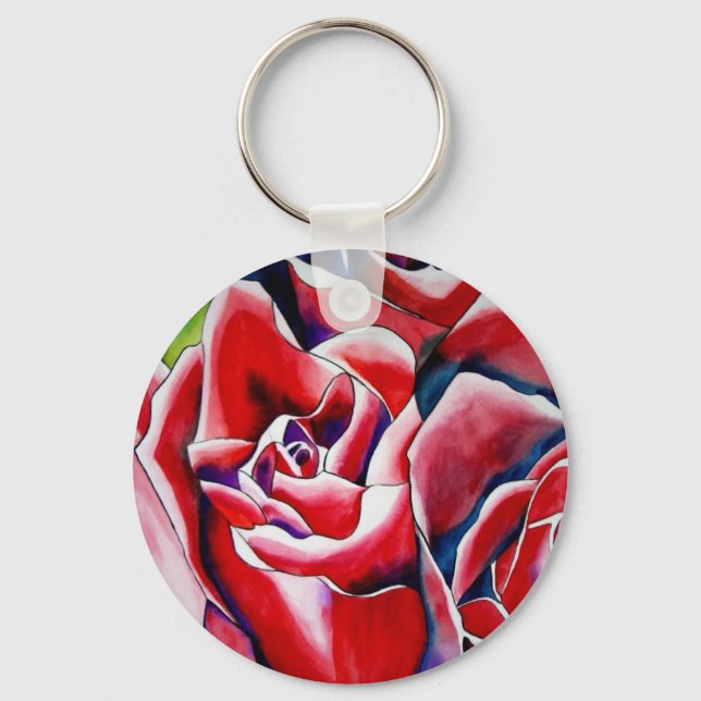 Akvarellkonst målning av rosa rosor nyckelring (Framsida)