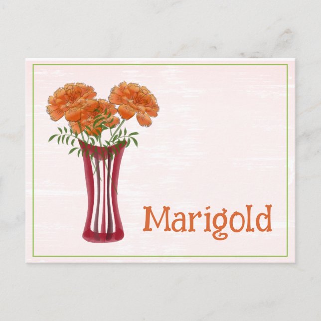 Akvarellkonst Marigoldblomma Oktober Födelsedag Vykort (Framsida)