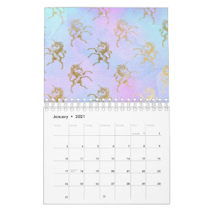 Akvarellkonst mjuka färger gyllene enhörning fanta kalender