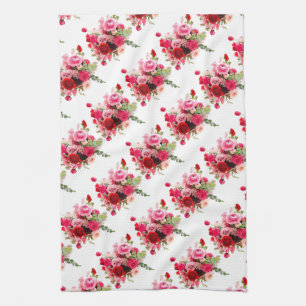Akvarellkonst Rosa Röda Rosor Modern Blommig Trend Kökshandduk