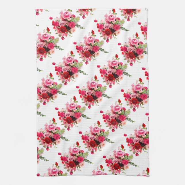 Akvarellkonst Rosa Röda Rosor Modern Blommig Trend Kökshandduk (Vertikal)