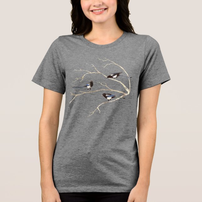 Akvarellkonst Skata Fågel Land  T Shirt (Framsida)