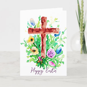 Akvarellkors och blommor anpassad påsk helgkort