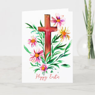 Akvarellkors och blommor anpassad påsk helgkort