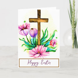 Akvarellkors och rosa lotus anpassad påsk helgkort