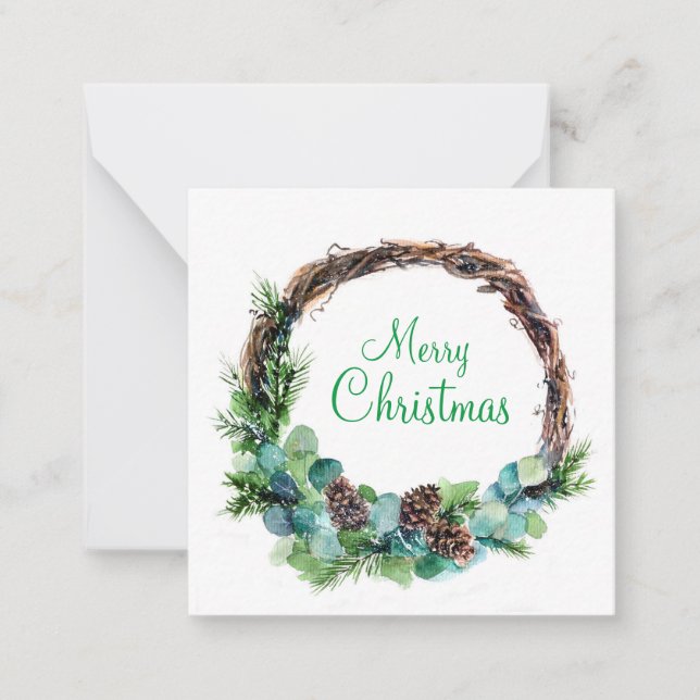 Akvarellkrans från kottar anteckningskort (Framsida)