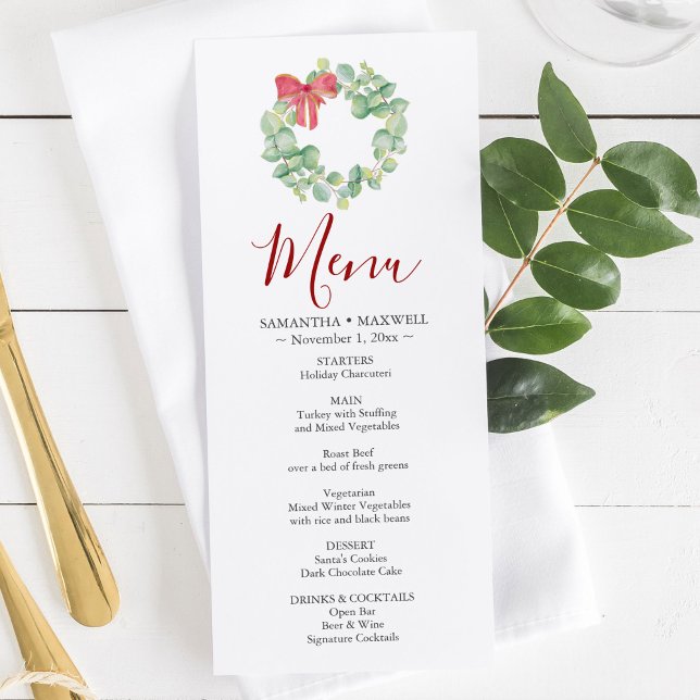 Akvarellkrans Julfest menyer (Watercolor Wreath Christmas Party Menus)