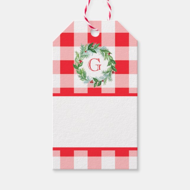 Akvarellkrans MONOGRAM Röd Kryss Blank Presentetikett (Framsidan)