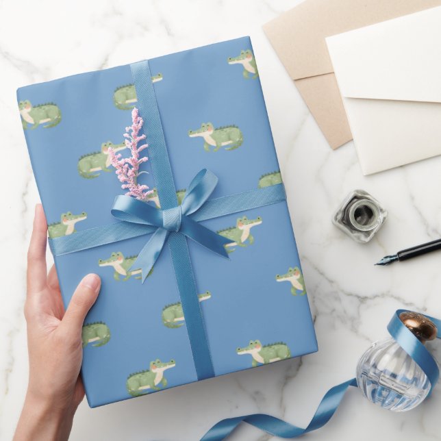 Akvarellkrokodiler på blå presentpapper (Gifting)