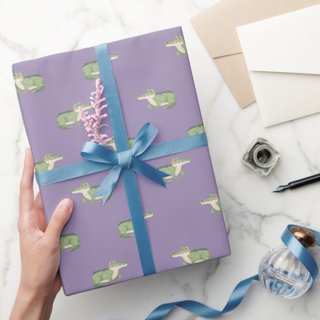 Akvarellkrokodiler på ljust lila presentpapper (Gifting)