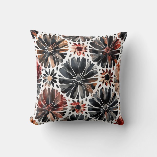 Akvarellkrysantemum Dark Floral Kudde (Framsida)